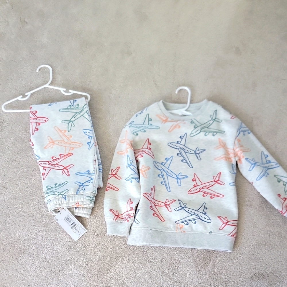 Airplane Print Kids Sweatshirt and Pants Set
